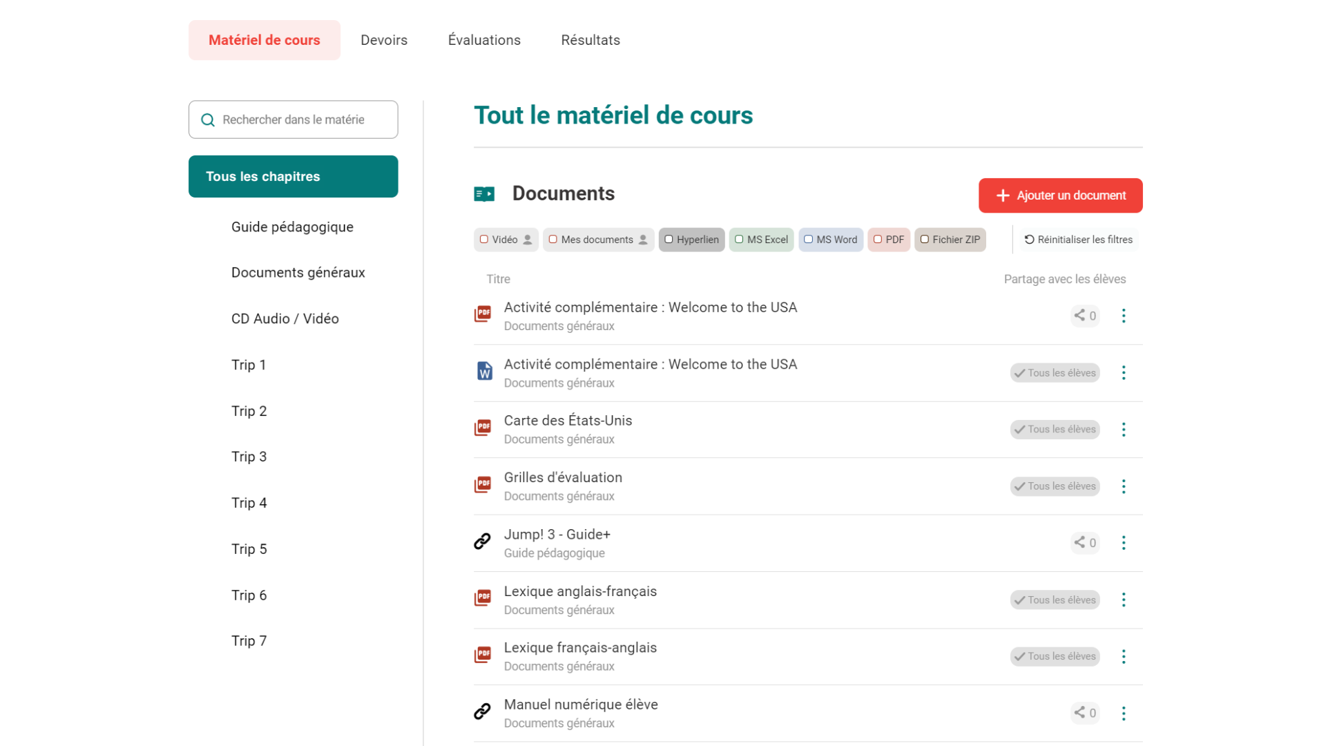 Matériel de cours